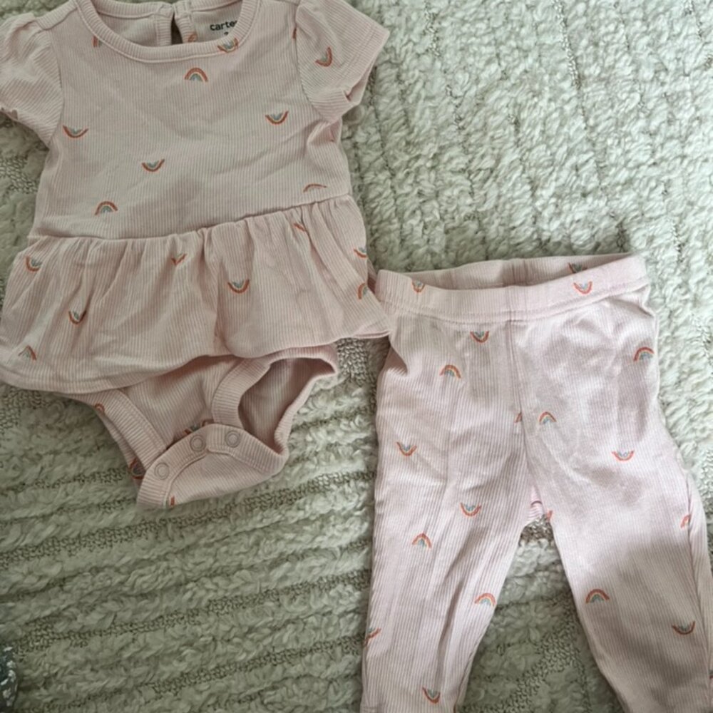 Carter's rainbow onesie with attached skirt and bottoms - 3m